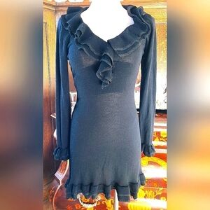 Nanette Lepore Black Merino Wool Ruffled Dress